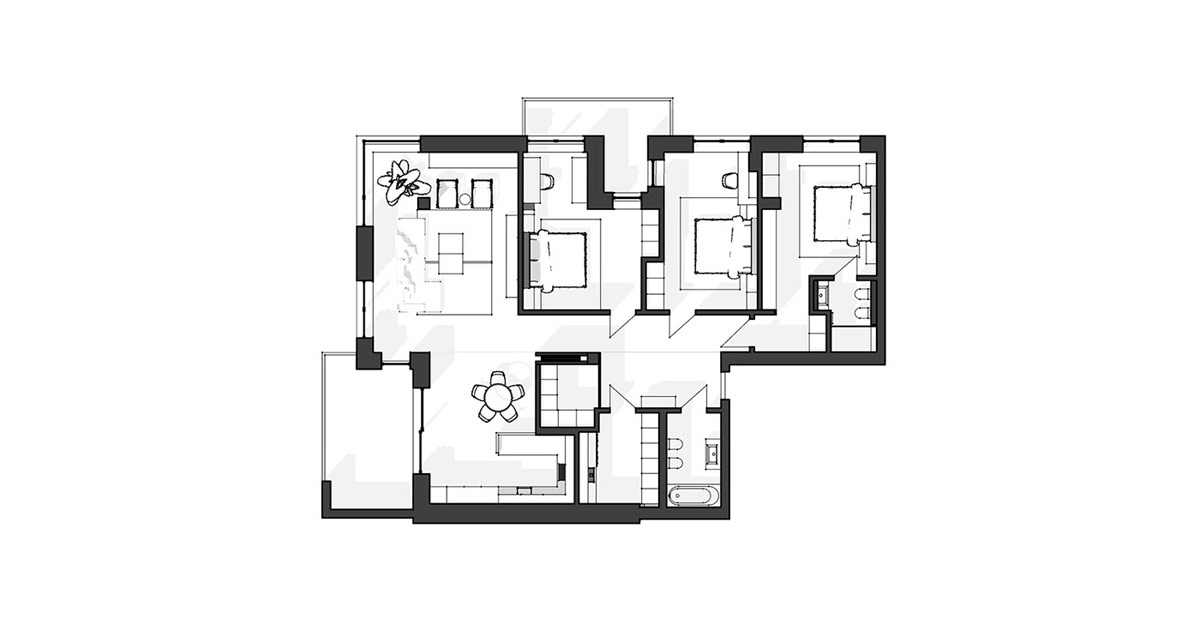 Enriquecimiento de interiores de 160 m2 con detalles en marrón, rojo y óxido (planos de planta Plus)