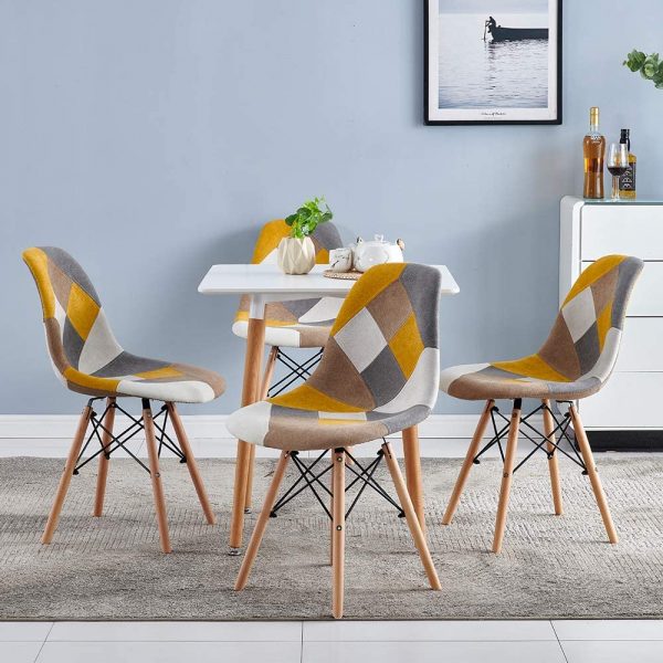 Fabric Dining Chairs with Dark Metal Legs Living  Dinning Room-Grey/Blue/yellow 