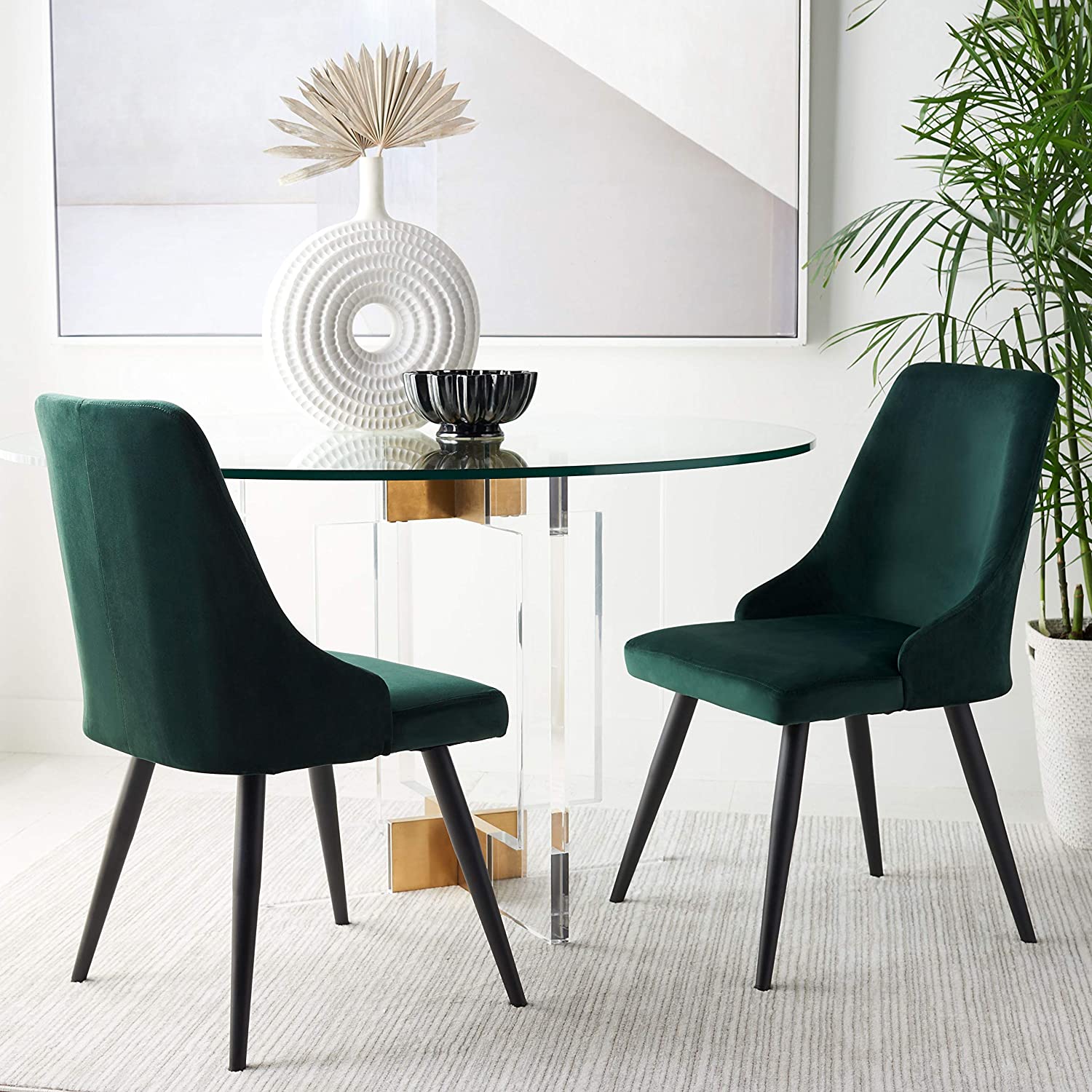 Velvet Green Upholstered Dining Chairs, Green Upholstered Dining Room Chairs