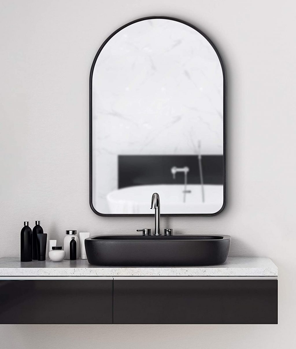 black bathroom mirror with arched top modern vanity minimalist bath ...