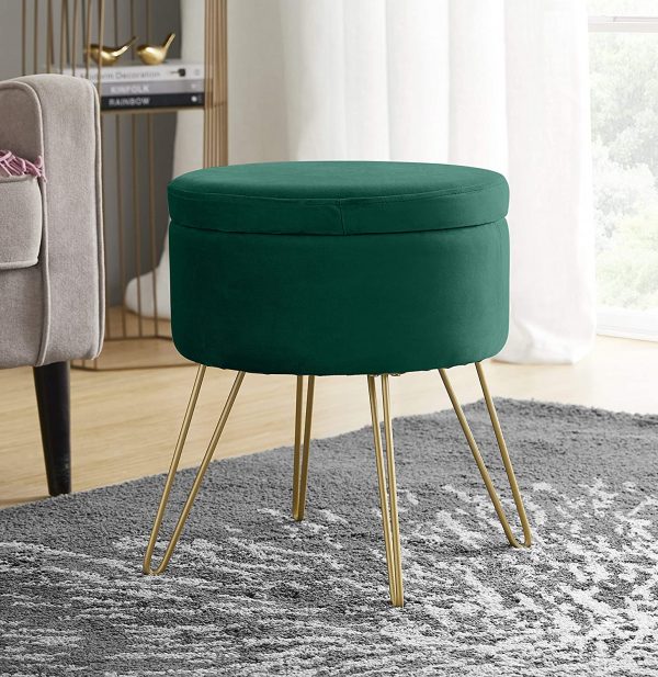 Ochre ** Also Available in Blue Grey and Green ** DOWNTON INTERIORS Modern Emerald Green Velvet Foot Stool with Gold Metal Legs GB720 