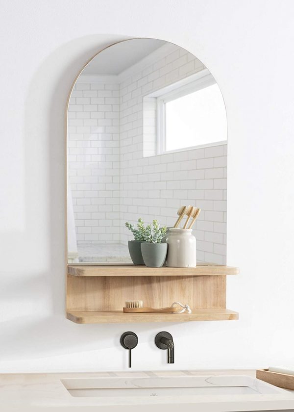 51 Bathroom Mirrors To Complete Your, Wooden Bathroom Mirror With Shelves