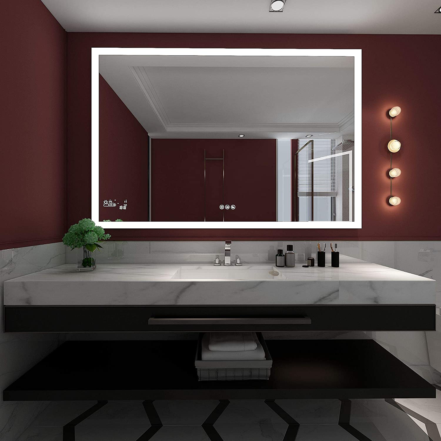 Smart Bathroom Mirror With Weather, 60 Inch Vanity Mirror Ideas