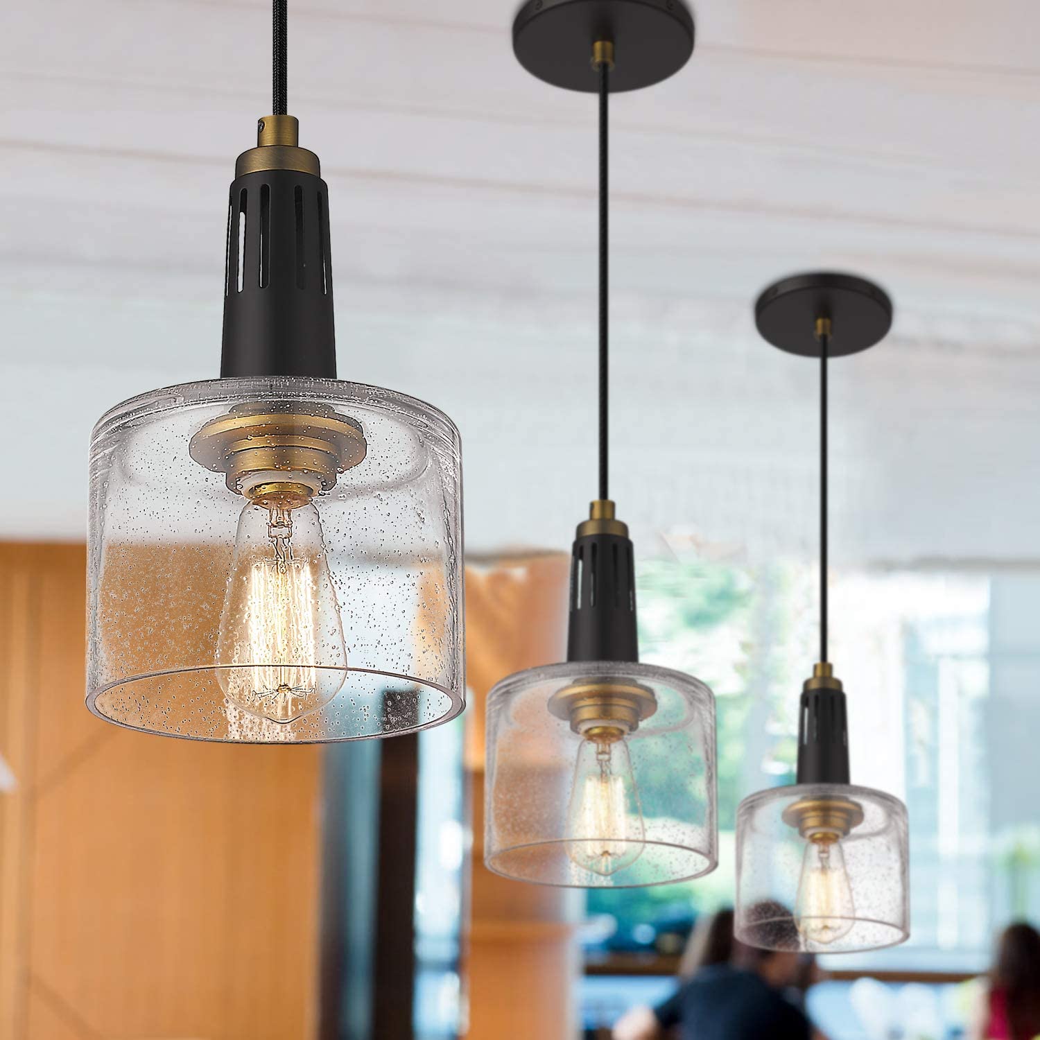 seeded glass pendant lights with edison bulb design ideas industrial ...