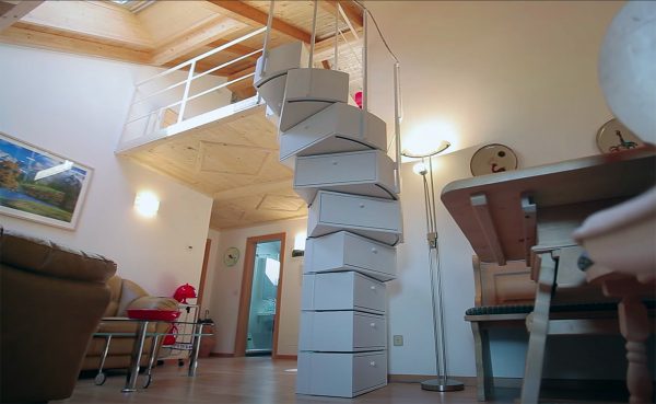 spiral staircase with storage | Interior Design Ideas