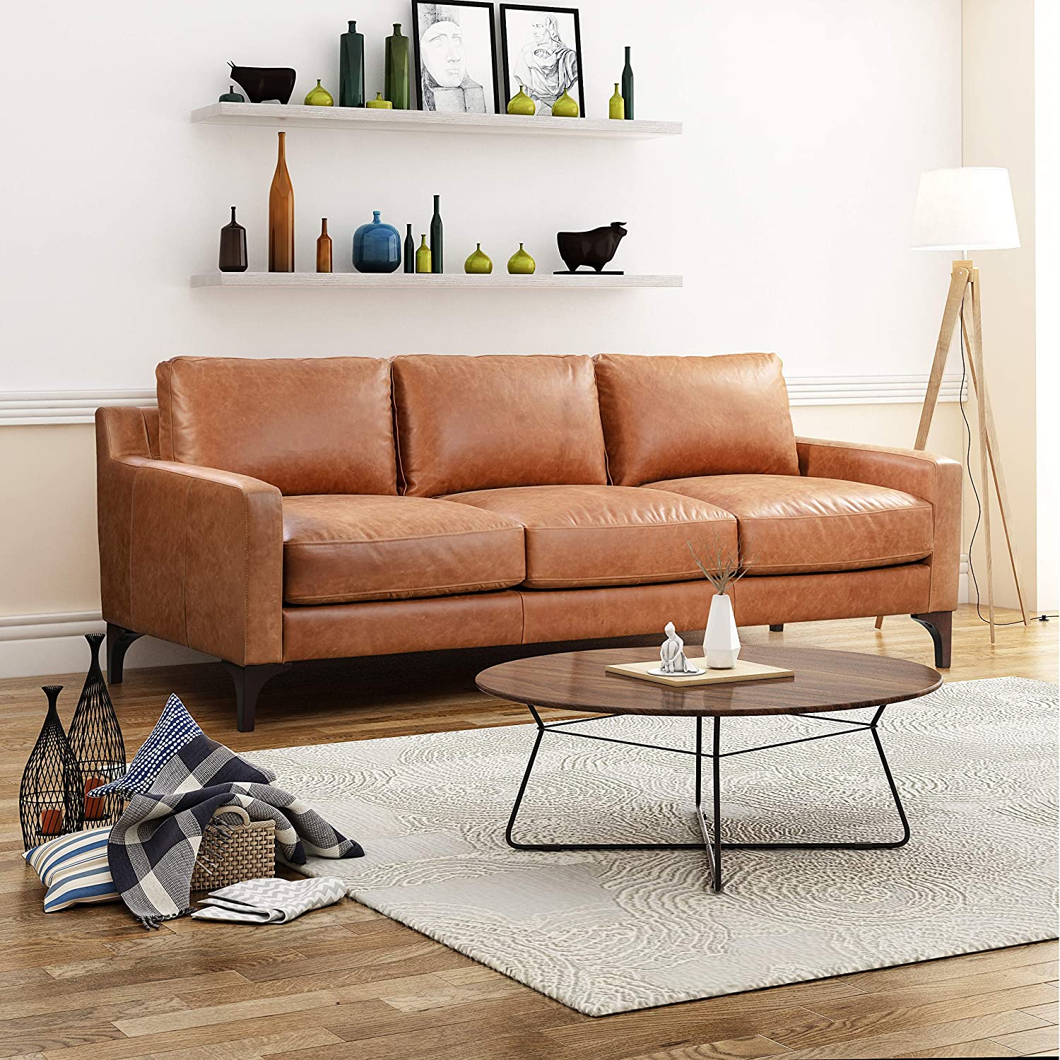 genuine leather mid century modern leather sofa to buy on amazon ...