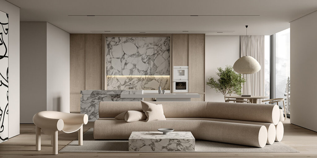 Four Fresh Living Room Looks With Marble And Wood Decor